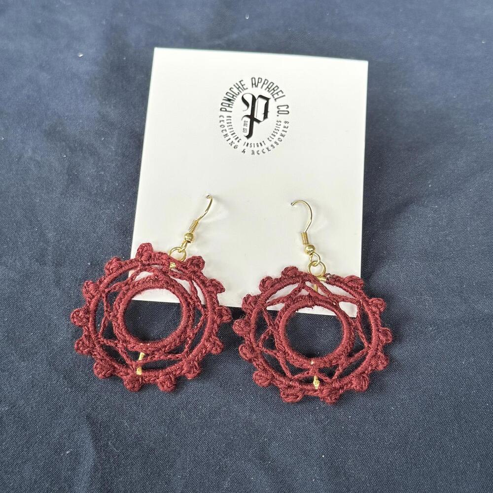 NWT PANACHE CO. Crochet Red Earring Floral Doily Shabby Chic